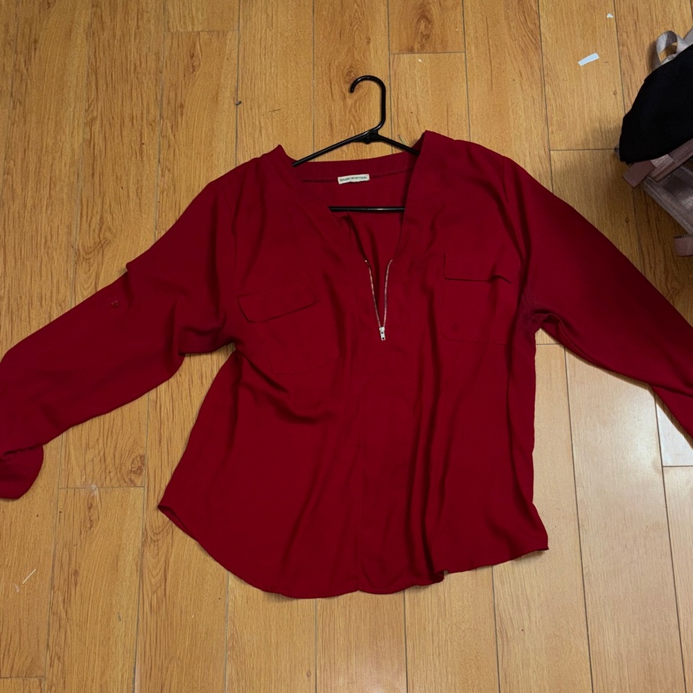 Zenana Outfitters Deep Red Zip-Front Blouse